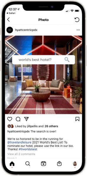 iPhone displaying an Instagram organic social media post for Hyatt